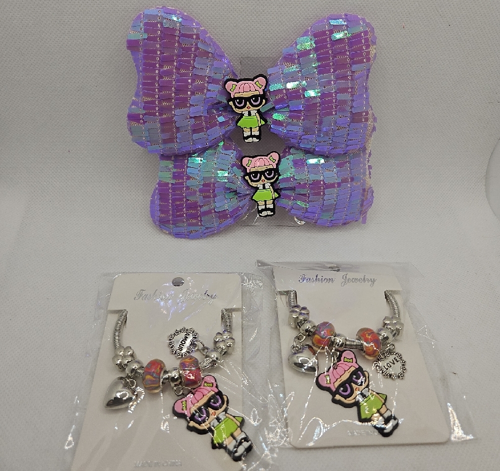 Purple Sequin Bow with Fashion Jewelry Set